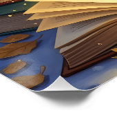 Sleeping Cat on Books Winter Night ポスター (コーナー)