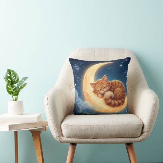 Sleeping Cat on Moon Nursery Throw Pillow クッション (椅子)