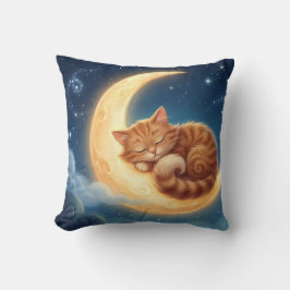 Sleeping Cat on Moon Nursery Throw Pillow クッション