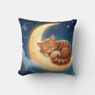Sleeping Cat on Moon Nursery Throw Pillow クッション