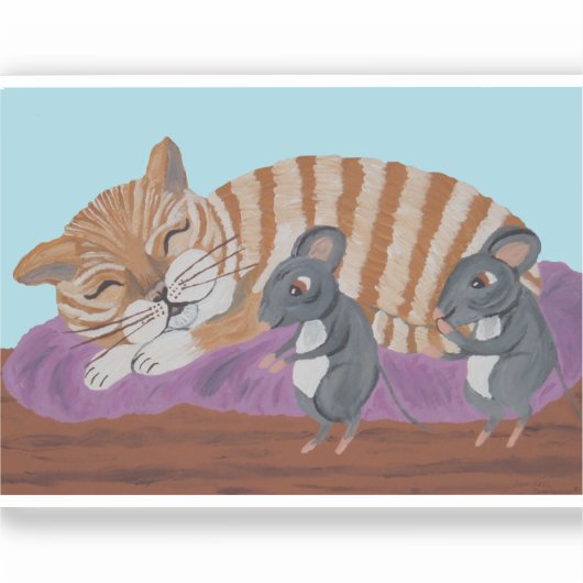 Sleeping Cat with Sneaky Mice シール (正面)