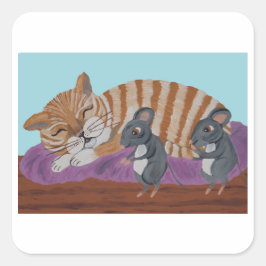 Sleeping Cat with Sneaky Mice スクエアシール