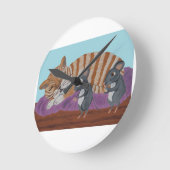 Sleeping Cat with Sneaky Mice Throw Pillow ラウンド壁時計 (傾斜)