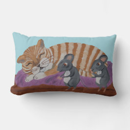 Sleeping Cat with Sneaky Mice Throw Pillow ランバークッション