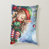 Sleeping Christmas Elf with Calico Kitten アクセントクッション (裏面(縦))