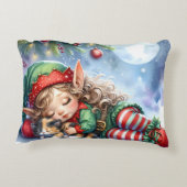 Sleeping Christmas Elf with Calico Kitten アクセントクッション (裏面)