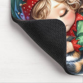 Sleeping Christmas Elf with Calico Kitten マウスパッド (コーナー)