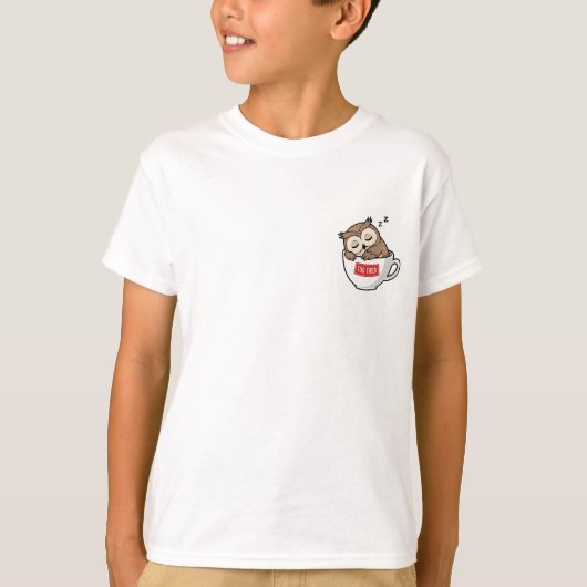 Sleeping Coffee Owl Cute Illustration Kids Tシャツ (正面)