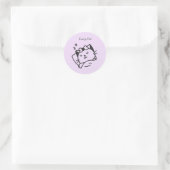 Sleeping cute Cat Purple Sticker. ラウンドシール (バッグ)