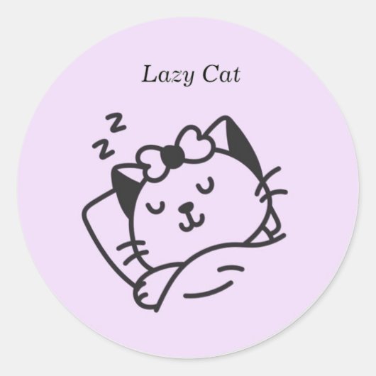 Sleeping cute Cat Purple Sticker. ラウンドシール (正面)