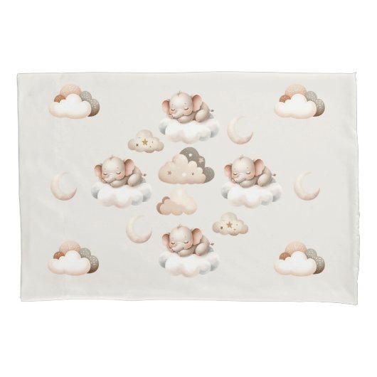 Sleeping Cute Elephant among the Clouds Baby 枕カバー (正面)