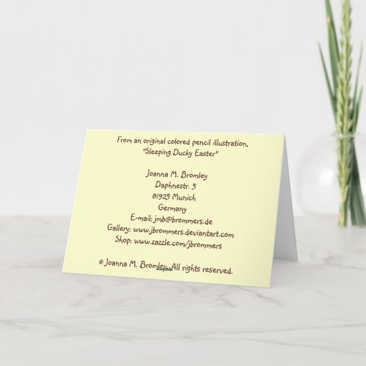 Sleeping Ducky Easter シーズンカード (裏面)