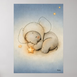 Sleeping Elephant Nursery Baby Illustration ポスター