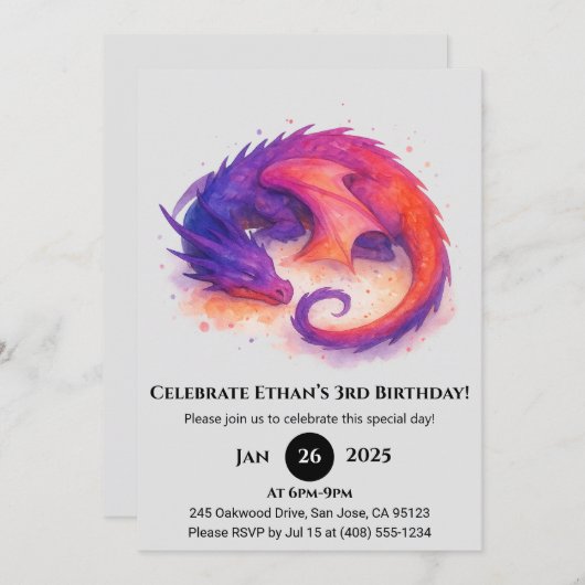 Sleeping Flame Dragon Birthday 招待状 (正面/裏面)