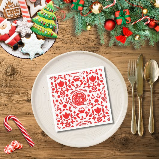 Sleeping Fox Folk Art スタンダードカクテルナプキン