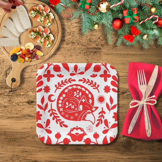 Sleeping Fox Folk Art ペーパープレート