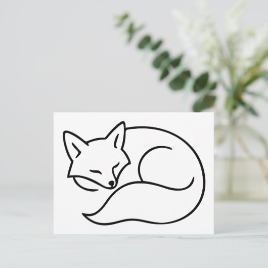 Sleeping Fox Illustration – Minimalist Line Art ポストカード (スタンド正面)