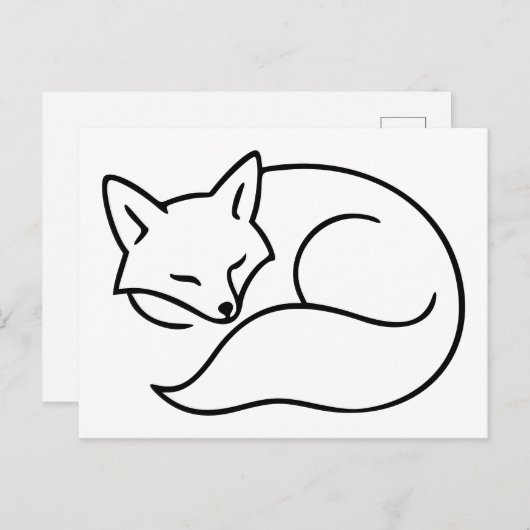 Sleeping Fox Illustration – Minimalist Line Art ポストカード (正面/裏面)