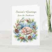 Sleeping Fox in Winter Wreath Holiday カード (正面)