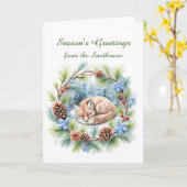 Sleeping Fox in Winter Wreath Holiday カード (黄色い花)