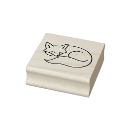 Sleeping Fox Line Art – Minimal Animal Ilustration ラバースタンプ