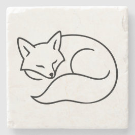 Sleeping Fox Line Art – Minimalist Home Accent ストーンコースター