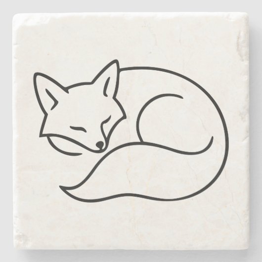 Sleeping Fox Line Art – Minimalist Home Accent ストーンコースター (正面)