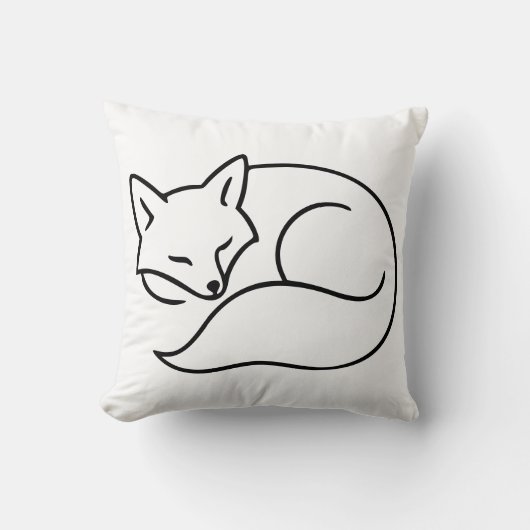 Sleeping Fox Line Art – Woodland Animal Design クッション (正面)