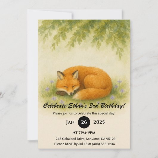 Sleeping Fox Under Autumn Leaves  Birthday  招待状 (正面)