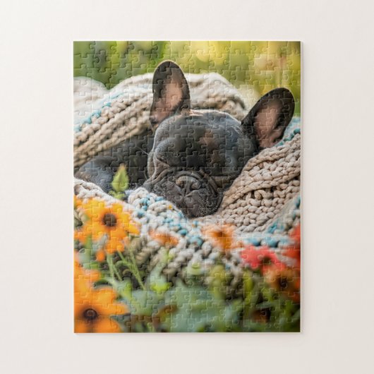 Sleeping Frenchie In Flower Meadow ジグソーパズル (縦)