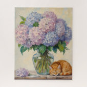 Sleeping Ginger Cat and Hydrangeas ジグソーパズル (縦)