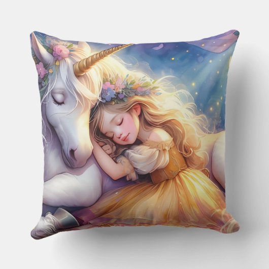 Sleeping Girl Unicorn Dreamscape クッション (裏面)