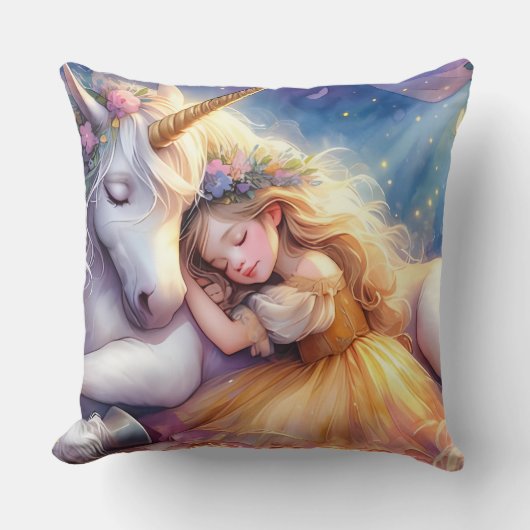 Sleeping Girl Unicorn Dreamscape クッション (正面)