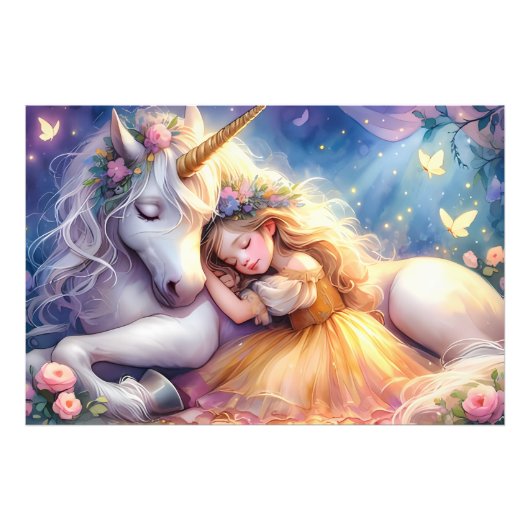 Sleeping Girl Unicorn Dreamscape フォトプリント (正面)