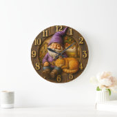 Sleeping gnome & cat cottage ラージ壁時計 (ホーム)