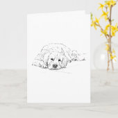 Sleeping Golden Retriever, Dog Drawing  カード (黄色い花)