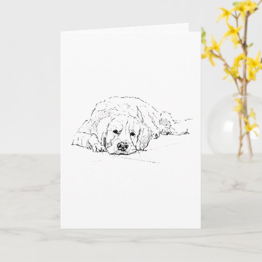 Sleeping Golden Retriever, Dog Drawing  カード (黄色い花)