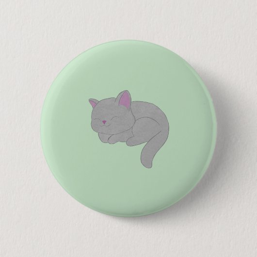 Sleeping Gray Kitten Button 缶バッジ (正面)