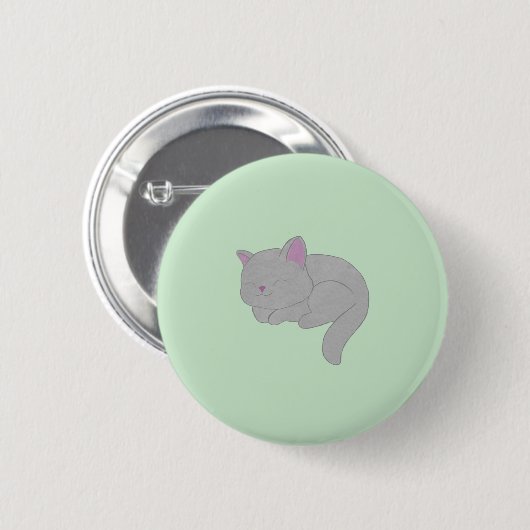 Sleeping Gray Kitten Button 缶バッジ (正面&裏面)