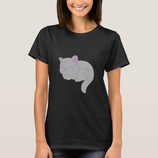 Sleeping Grey Kitten T-Shirt Tシャツ (正面)