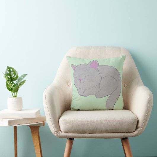 Sleeping Grey Kitten Throw Pillow クッション (椅子)
