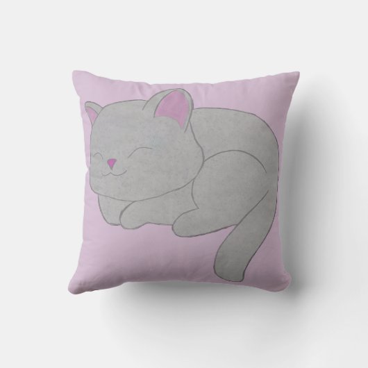 Sleeping Grey Kitten Throw Pillow クッション (裏面)