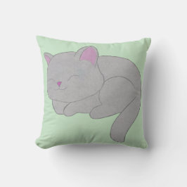 Sleeping Grey Kitten Throw Pillow クッション