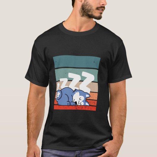 Sleeping husky cartoon style adorable zzz animal D Tシャツ (正面)