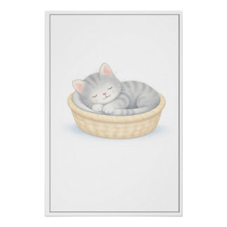Sleeping Kitten Illustration – Premium Nursery Wal ポスター