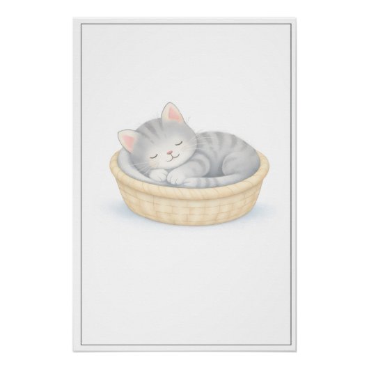 Sleeping Kitten Illustration – Premium Nursery Wal ポスター (正面)