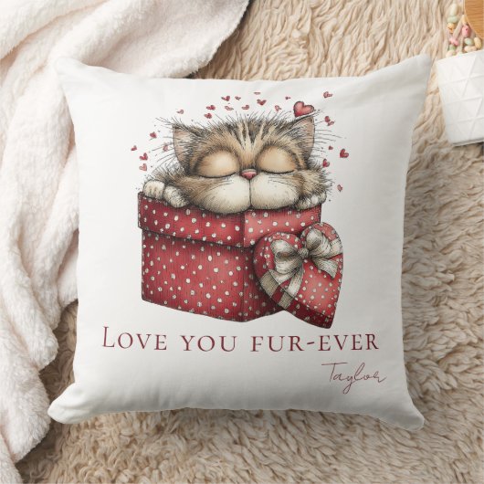 Sleeping Kitten Love You Fur-Ever Throw Pillow クッション (ブランケット)