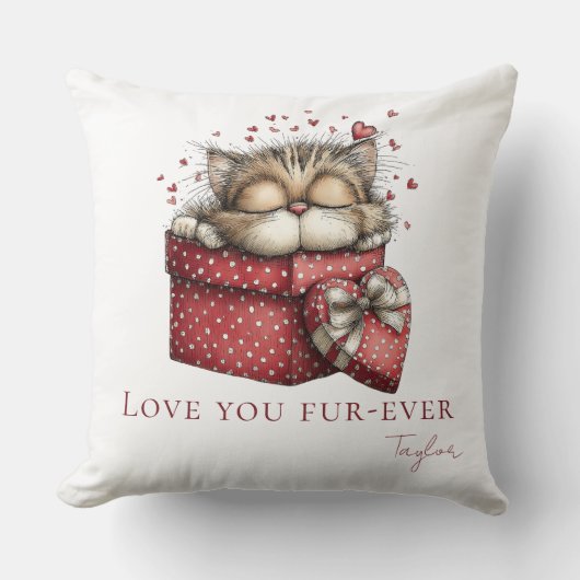 Sleeping Kitten Love You Fur-Ever Throw Pillow クッション (正面)