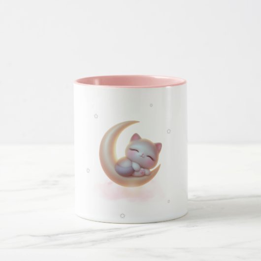 Sleeping Kitten Moon – Cute Cat Mug マグカップ (中央)
