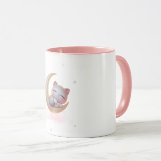 Sleeping Kitten Moon – Cute Cat Mug マグカップ (正面右)